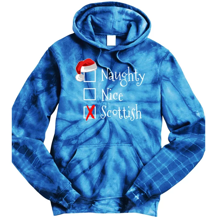 Funny Scottish Christmas Gift Scotland Naughty Nice Tie Dye Hoodie