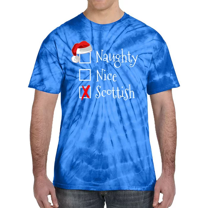 Funny Scottish Christmas Gift Scotland Naughty Nice Tie-Dye T-Shirt