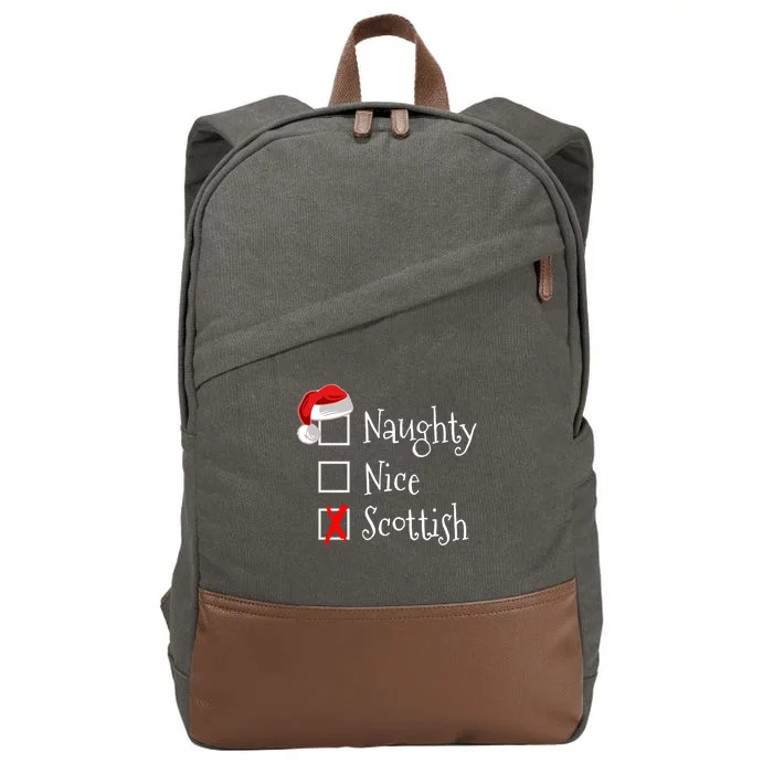 Funny Scottish Christmas Gift Scotland Naughty Nice Cotton Canvas Backpack