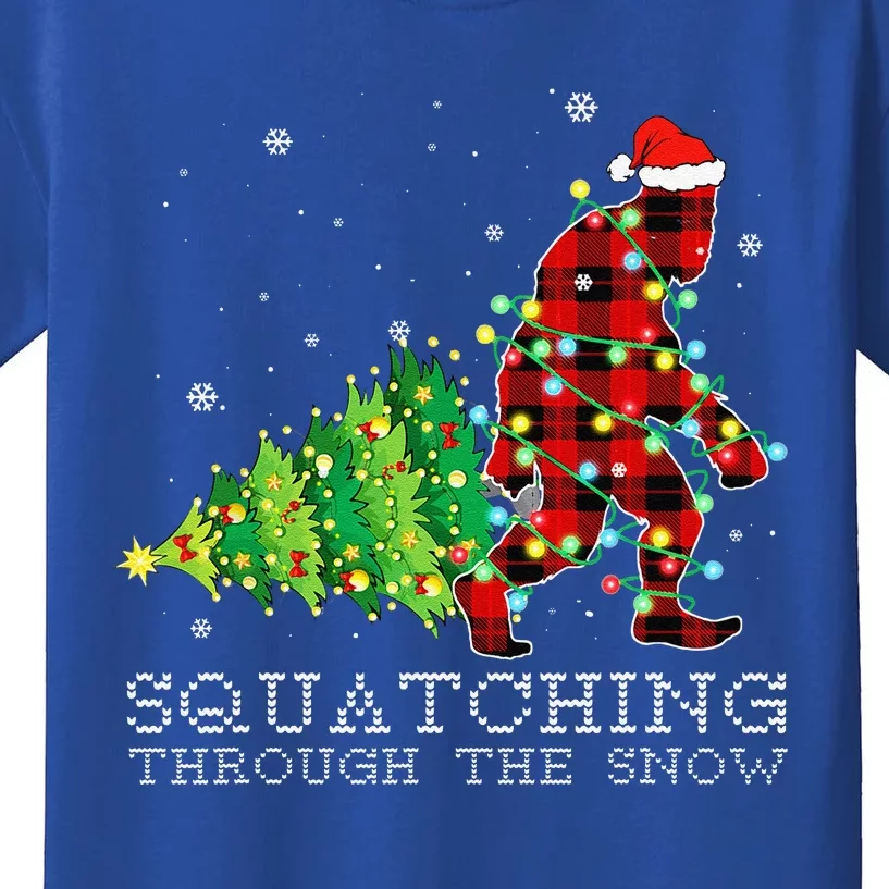 Funny Sasquatch Christmas Tree Squatching Bigfoot Plaid Xmas Kids T-Shirt