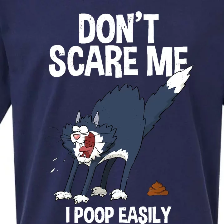 Funny Scared Cat Dont Scare Me I Poop Easily Halloween Sueded Cloud Jersey T-Shirt