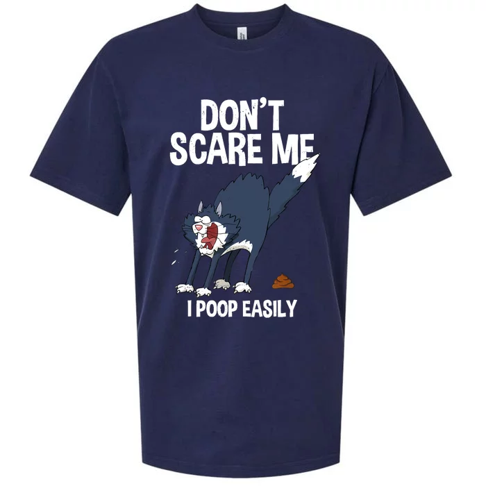 Funny Scared Cat Dont Scare Me I Poop Easily Halloween Sueded Cloud Jersey T-Shirt