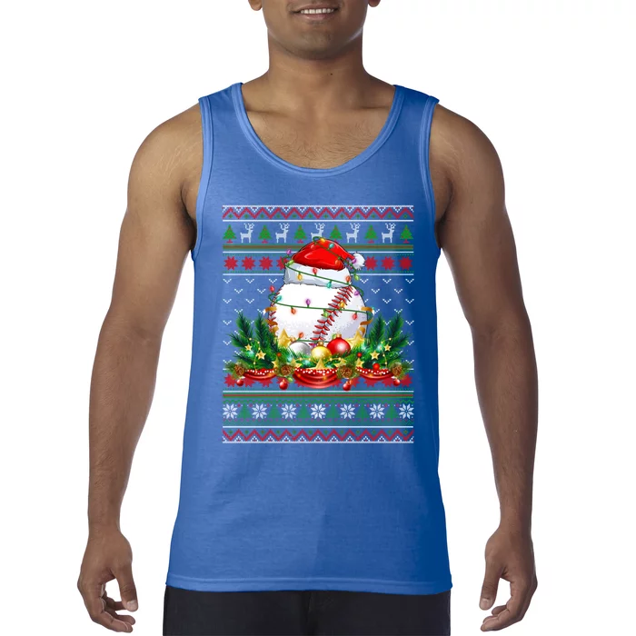 Funny Santa Claus Baseball Ball Wreath Christmas Lights Xmas Funny Gift Tank Top