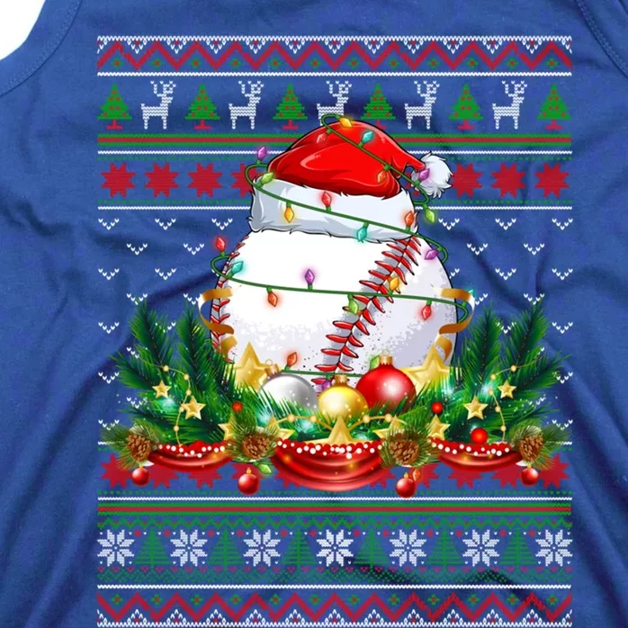 Funny Santa Claus Baseball Ball Wreath Christmas Lights Xmas Funny Gift Tank Top