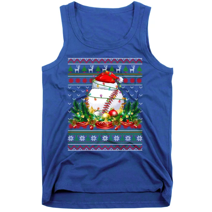 Funny Santa Claus Baseball Ball Wreath Christmas Lights Xmas Funny Gift Tank Top