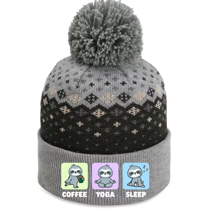 Funny Sloth Coffee Yoga Sleep Repeat Cute Kawaii Animal Funny Gift The Baniff Cuffed Pom Beanie