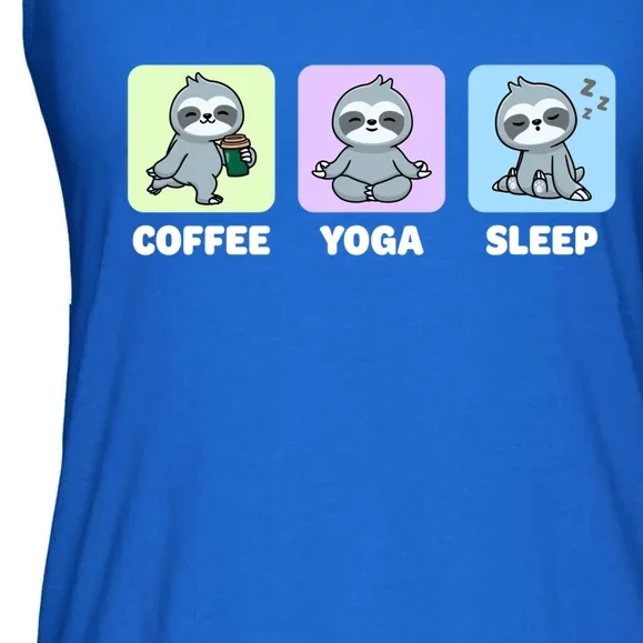 Funny Sloth Coffee Yoga Sleep Repeat Cute Kawaii Animal Funny Gift Ladies Essential Flowy Tank