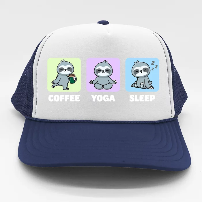 Funny Sloth Coffee Yoga Sleep Repeat Cute Kawaii Animal Funny Gift Trucker Hat