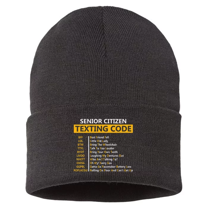 Funny Senior CitizenS Texting Code Fathers Day For Grandpa Sustainable Knit Beanie