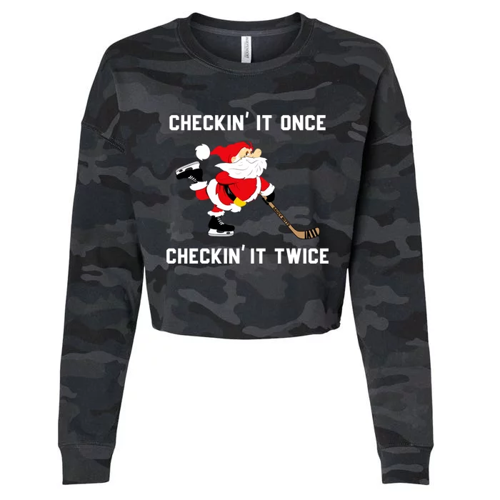 Funny Santa Clause Christmas Ice Hockey For Boys Great Gift Cropped Pullover Crew