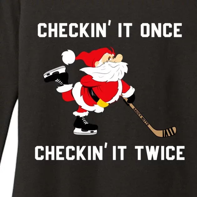 Funny Santa Clause Christmas Ice Hockey For Boys Great Gift Womens CVC Long Sleeve Shirt