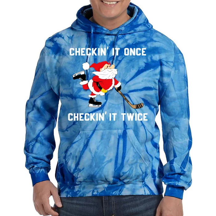 Funny Santa Clause Christmas Ice Hockey For Boys Great Gift Tie Dye Hoodie