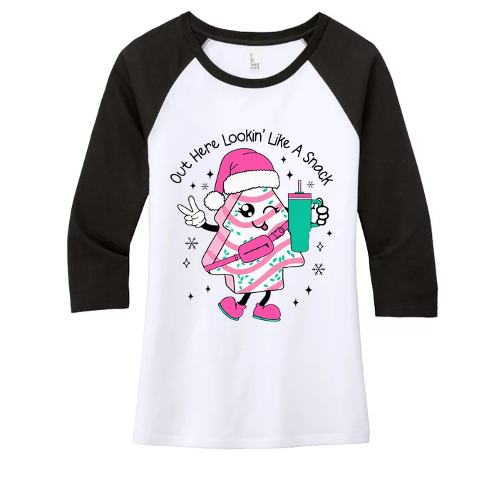 Festive Snack Cake Stand Christmas Tree Design Women's Tri-Blend 3/4-Sleeve Raglan Shirt