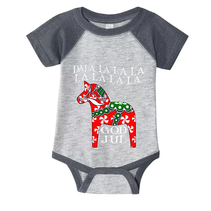 Funny Swedish Christmas God Jul Dala Horse Dalahost Infant Baby Jersey Bodysuit