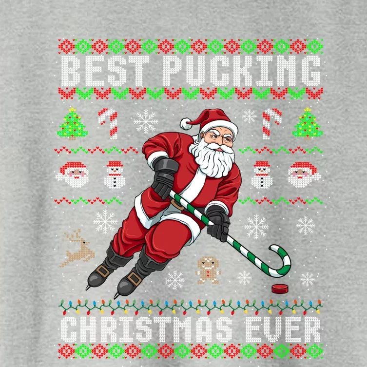 Funny Santa Claus Ugly Christmas Ice Hockey Best Pucking Gift Women's Crop Top Tee