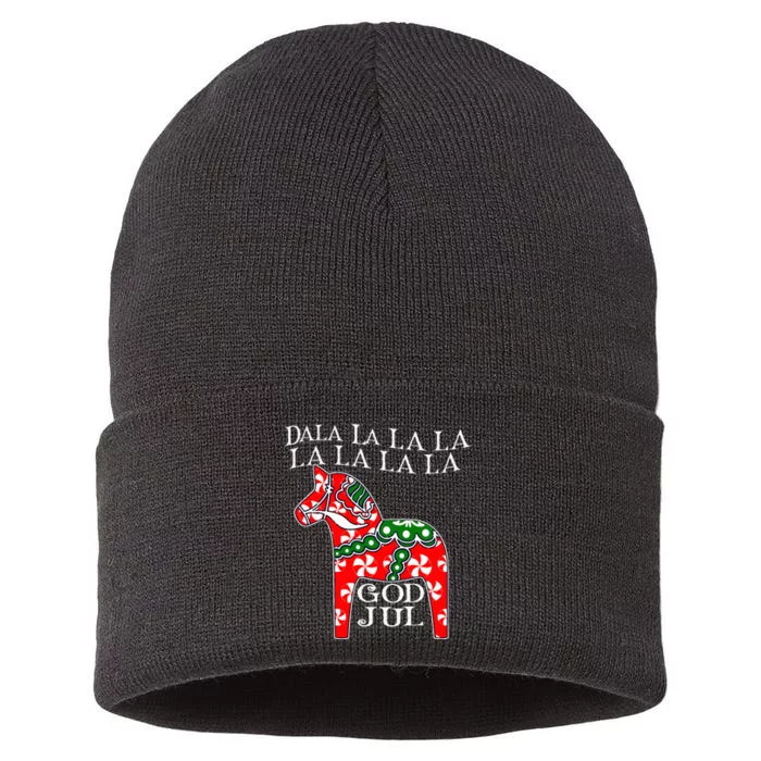 Funny Swedish Christmas God Jul Dala Horse Dalahost Sustainable Knit Beanie