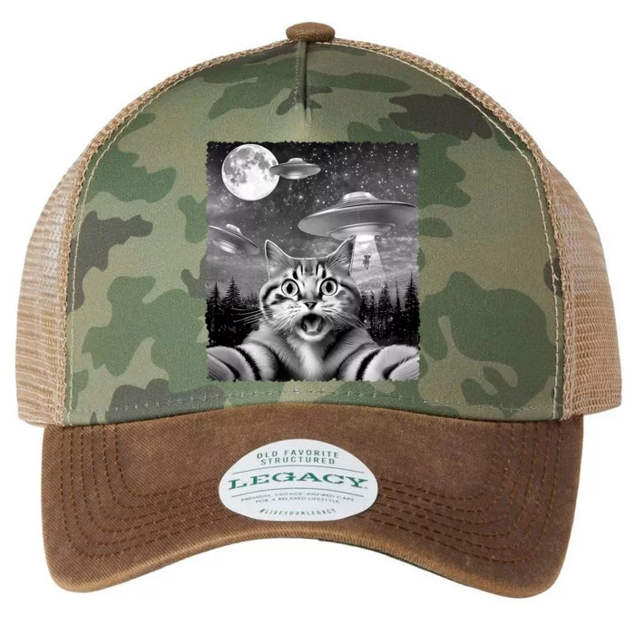 Funny Scared Cat Selfie With Ufos Gift Idea Legacy Tie Dye Trucker Hat