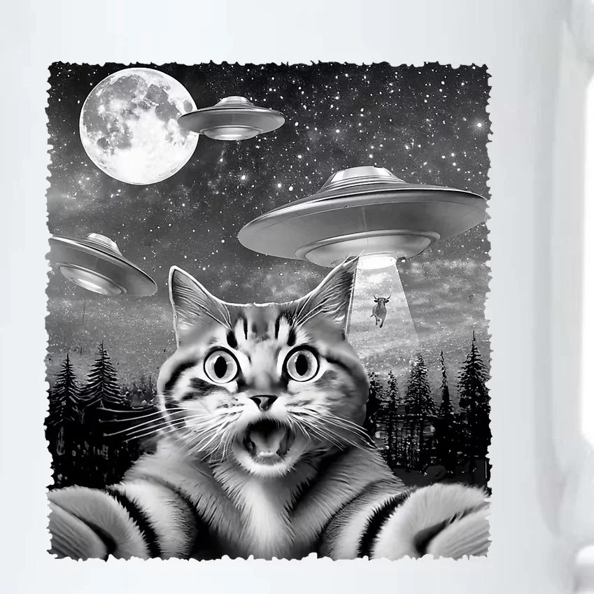 Funny Scared Cat Selfie With Ufos Gift Idea Black Color Changing Mug