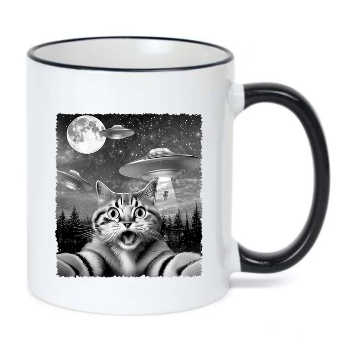 Funny Scared Cat Selfie With Ufos Gift Idea Black Color Changing Mug