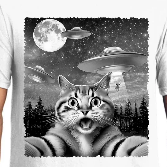 Funny Scared Cat Selfie With Ufos Gift Idea Pajama Set