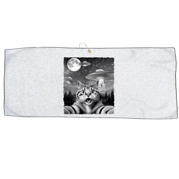 Funny Scared Cat Selfie With Ufos Gift Idea Large Microfiber Waffle Golf Towel