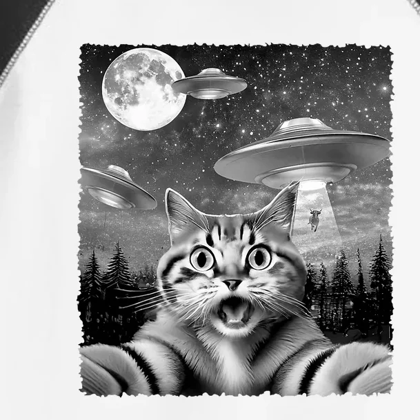 Funny Scared Cat Selfie With Ufos Gift Idea Toddler Fine Jersey T-Shirt