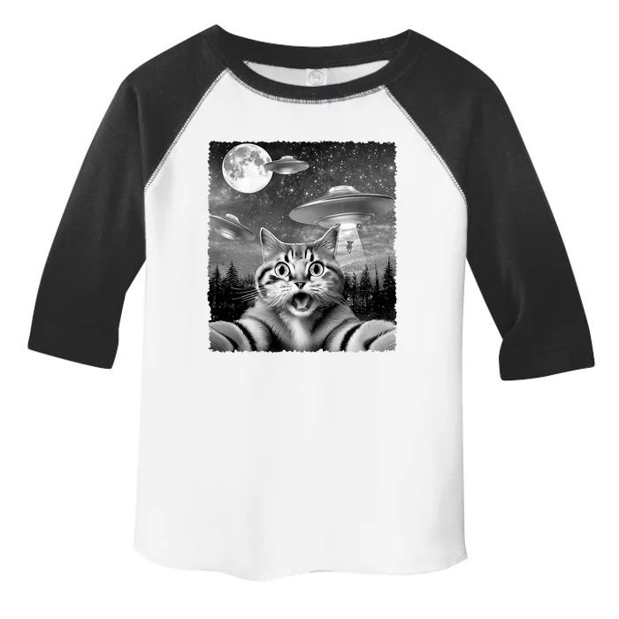 Funny Scared Cat Selfie With Ufos Gift Idea Toddler Fine Jersey T-Shirt