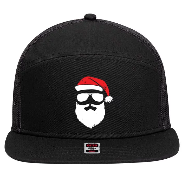 Funny Santa Claus Face Sunglasses With Hat Beard Christmas 7 Panel Mesh Trucker Snapback Hat