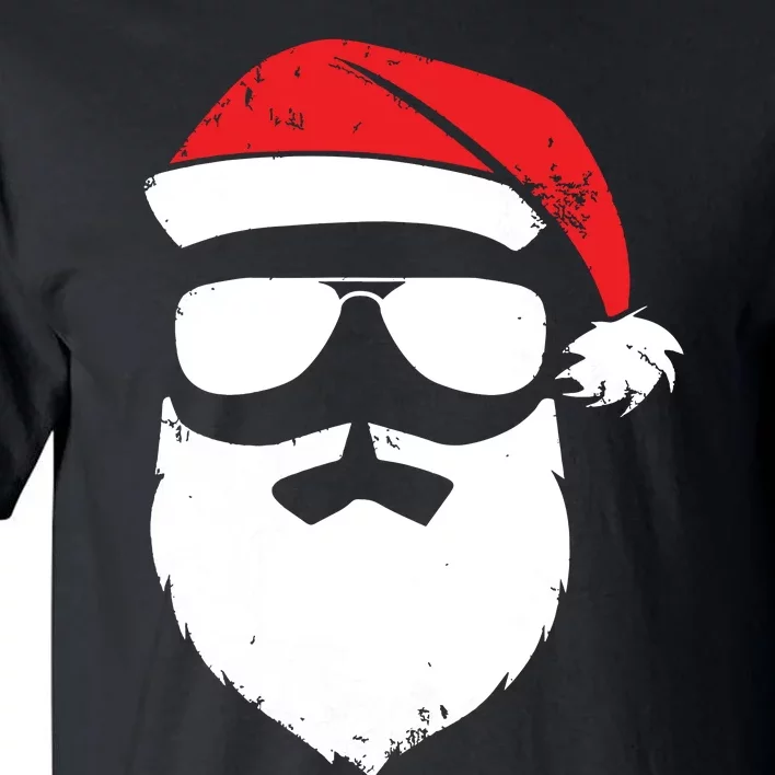 Funny Santa Claus Face Sunglasses With Hat Beard Christmas Tall T-Shirt