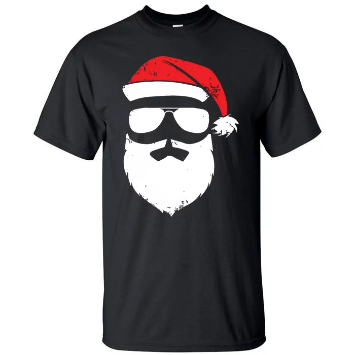 Funny Santa Claus Face Sunglasses With Hat Beard Christmas Tall T-Shirt