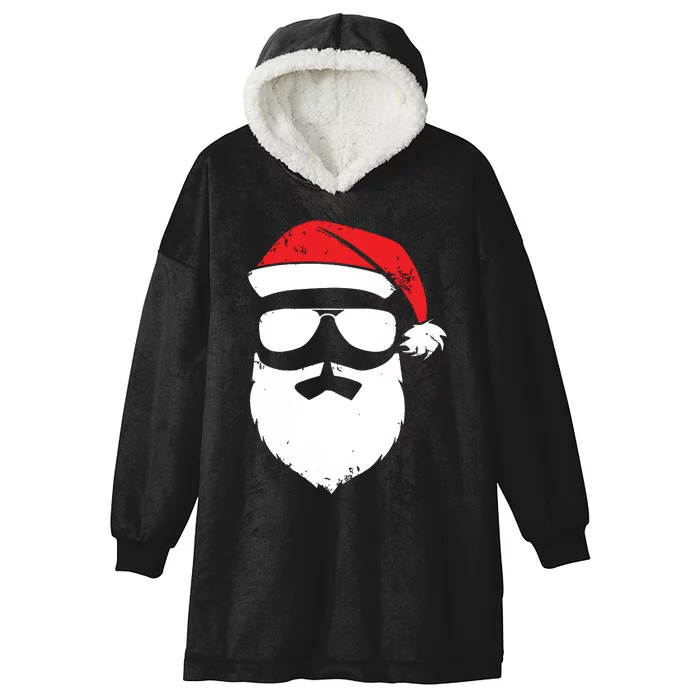 Funny Santa Claus Face Sunglasses With Hat Beard Christmas Hooded Wearable Blanket