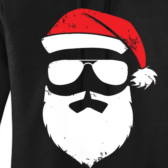 Funny Santa Claus Face Sunglasses With Hat Beard Christmas Women's Pullover Hoodie