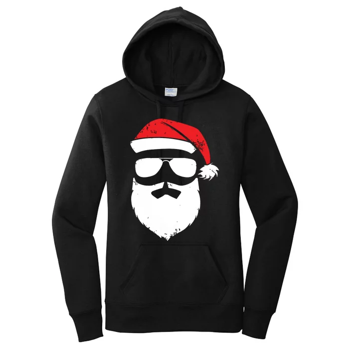 Funny Santa Claus Face Sunglasses With Hat Beard Christmas Women's Pullover Hoodie