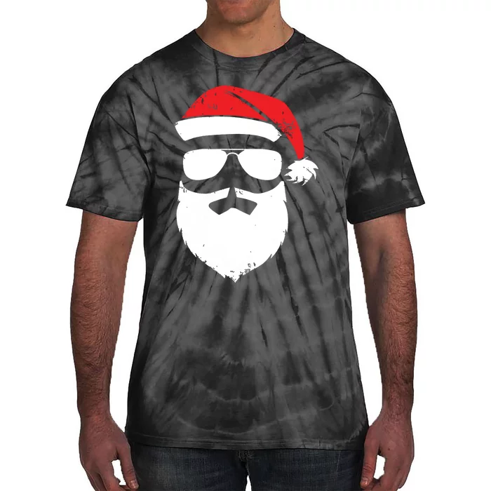 Funny Santa Claus Face Sunglasses With Hat Beard Christmas Tie-Dye T-Shirt