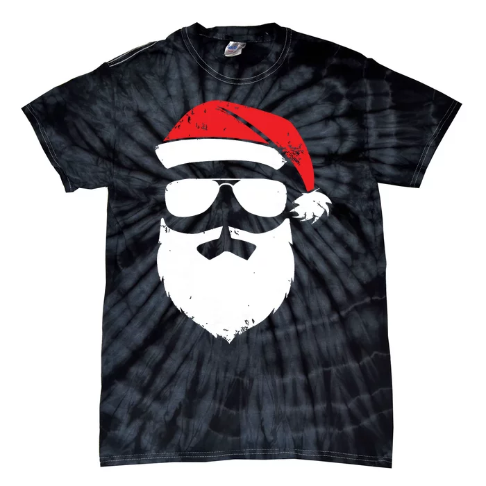 Funny Santa Claus Face Sunglasses With Hat Beard Christmas Tie-Dye T-Shirt