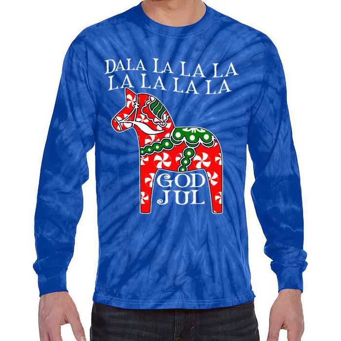 Funny Swedish Christmas God Jul Dala Horse Dalahost Tie-Dye Long Sleeve Shirt