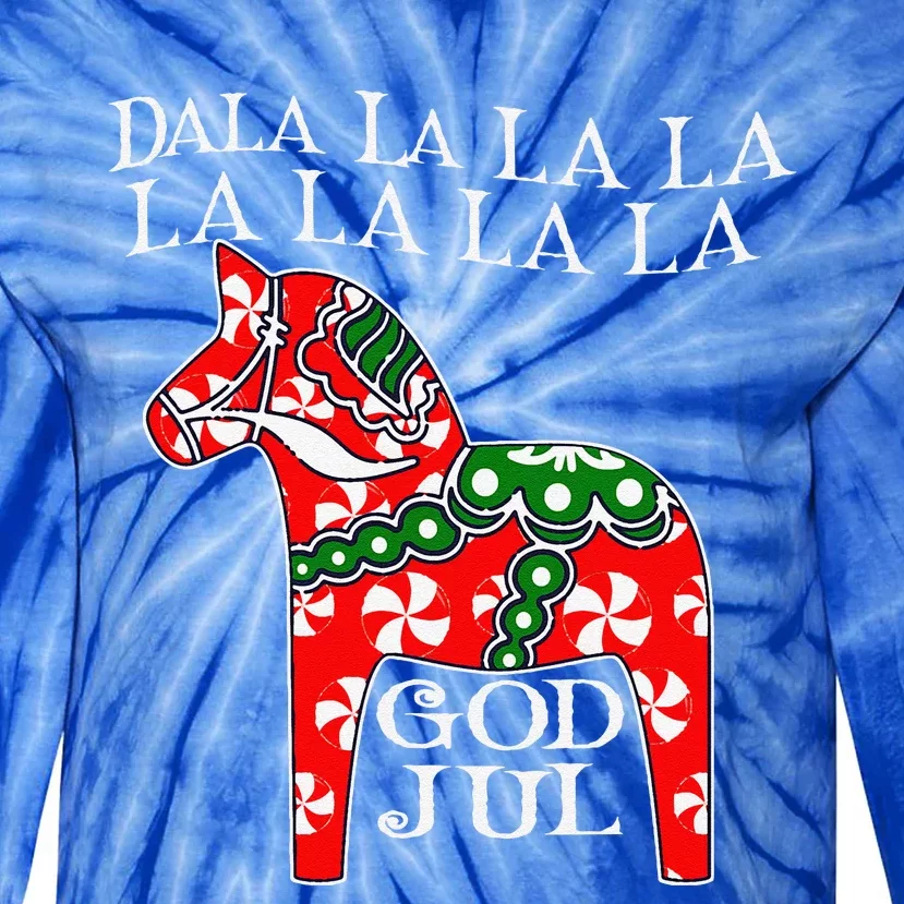 Funny Swedish Christmas God Jul Dala Horse Dalahost Tie-Dye Long Sleeve Shirt