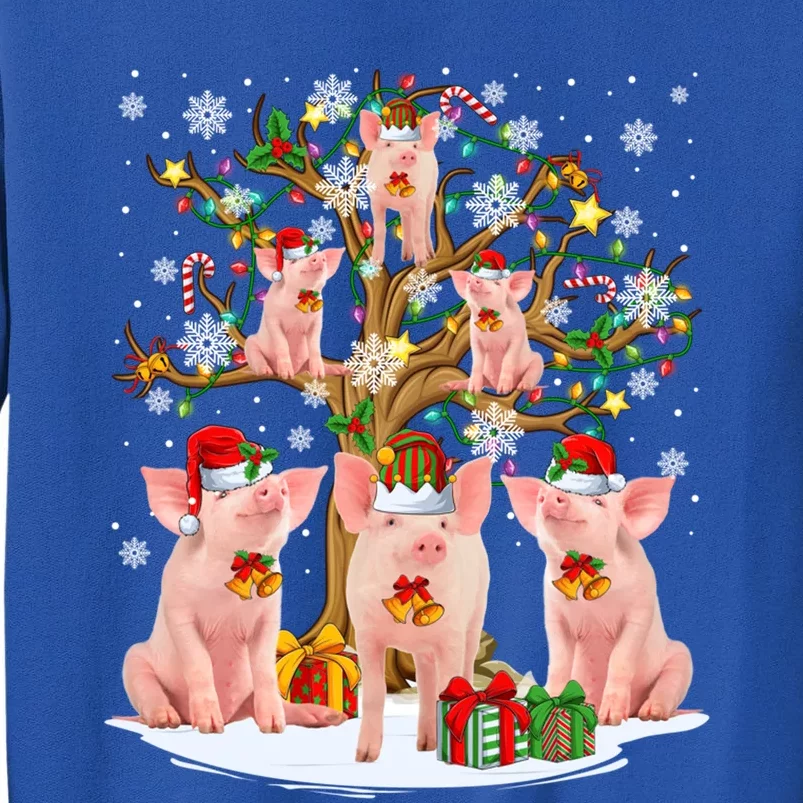 Funny Santa Claus Elf Pigs And Christmas Tree Lights Xmas Pjs Funny Gift Sweatshirt