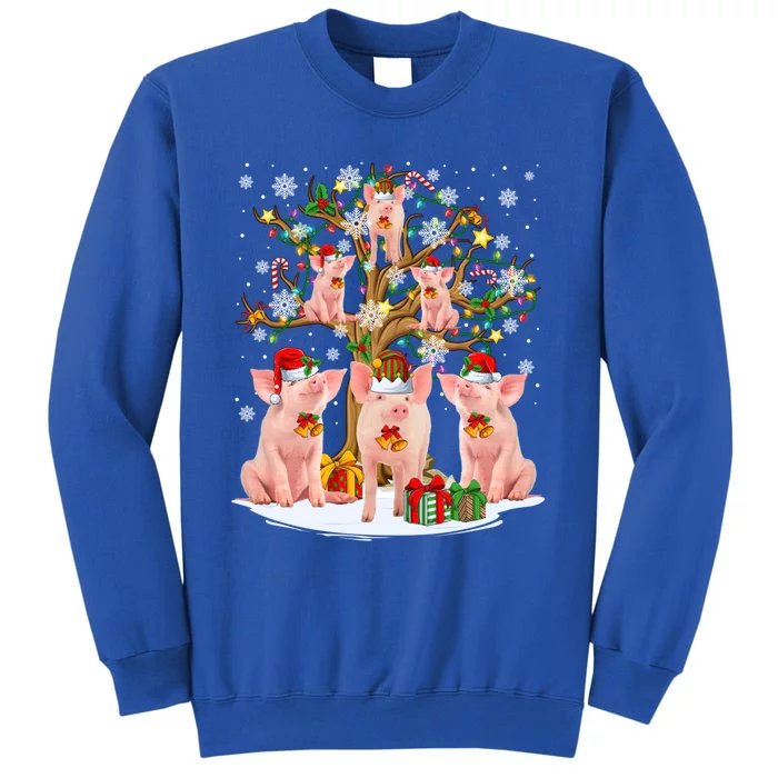 Funny Santa Claus Elf Pigs And Christmas Tree Lights Xmas Pjs Funny Gift Sweatshirt