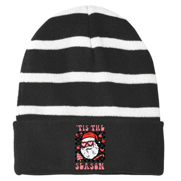 Festive Santa Claus Holiday Season Festivities Striped Beanie with Solid Band