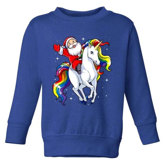 Funny Santa Claus Riding A Unicorn Cute Christmas Lover Gift Toddler Sweatshirt