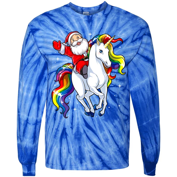 Funny Santa Claus Riding A Unicorn Cute Christmas Lover Gift Tie-Dye Long Sleeve Shirt