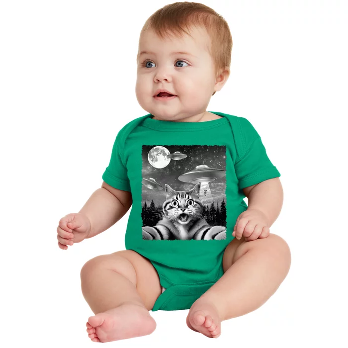 Funny Scared Cat Selfie with UFOs Gift Idea Baby Bodysuit