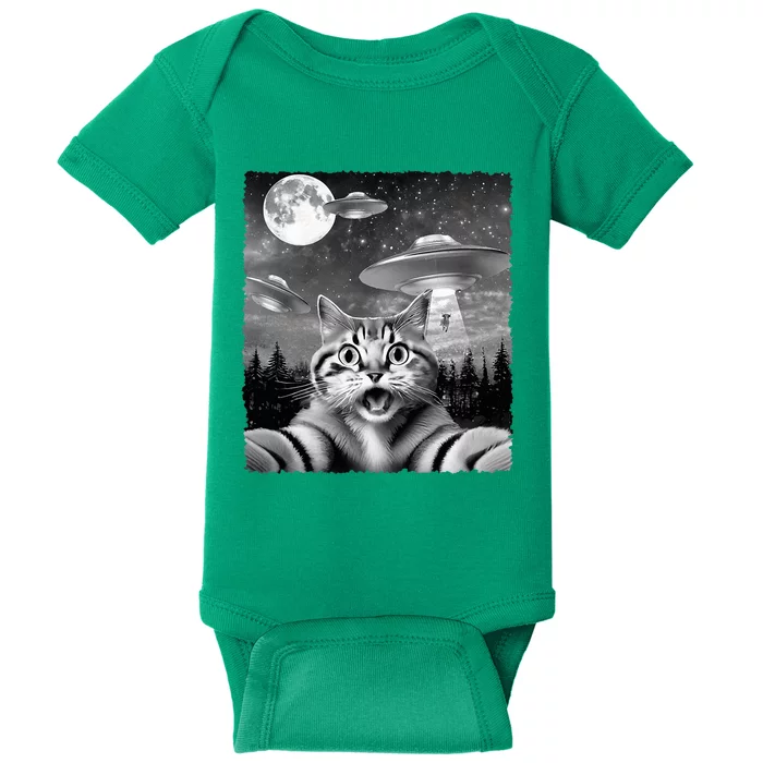 Funny Scared Cat Selfie with UFOs Gift Idea Baby Bodysuit