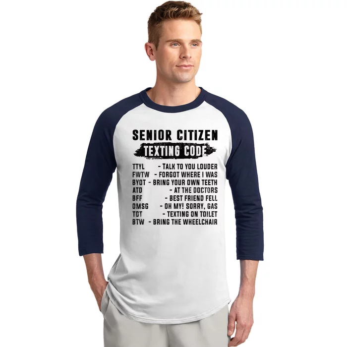 Funny Senior Citizens Texting Code Fathers Day For Grandpa Baseball Sleeve Shirt