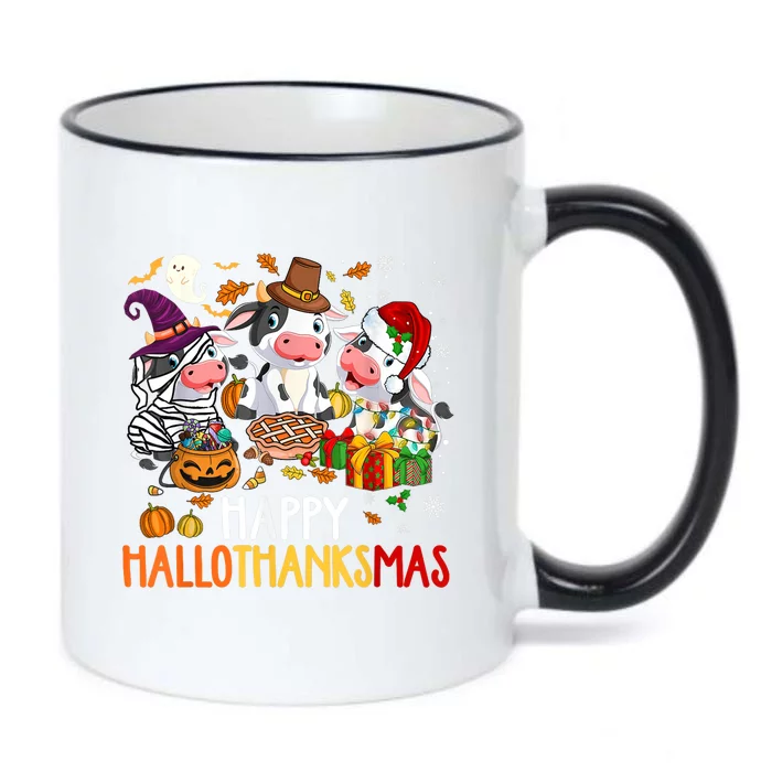 Funny Santa Cow Happy HalloThanksMas Costume Black Color Changing Mug