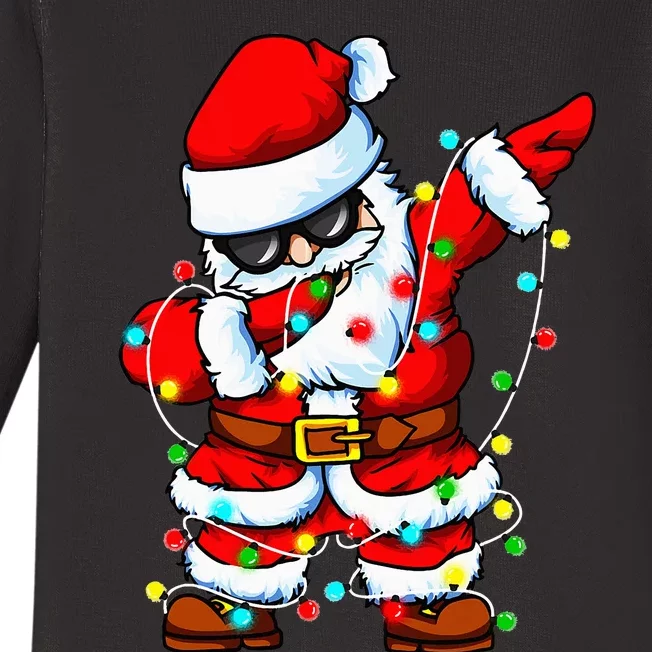 Festive Santa Claus Dabbing with Christmas Tree Lights Baby Long Sleeve Bodysuit