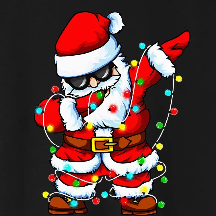 Festive Santa Claus Dabbing with Christmas Tree Lights Women's Crop Top Tee