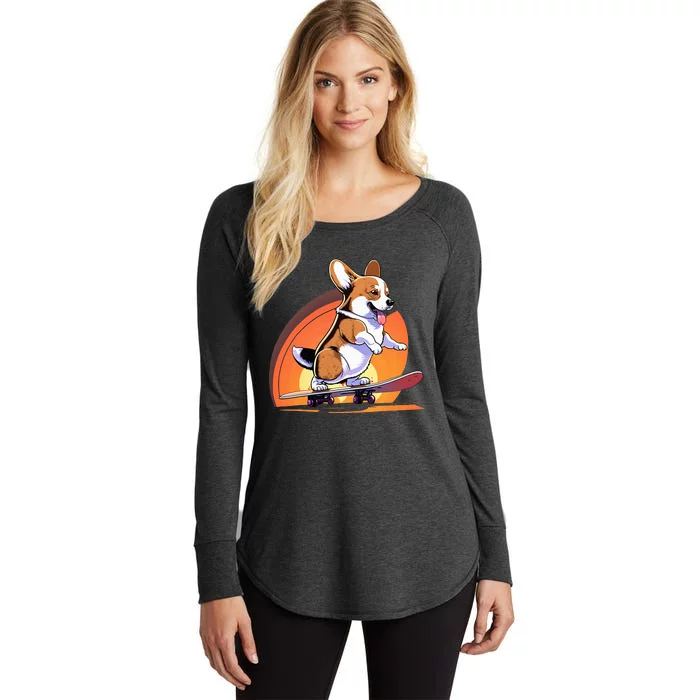 Funny Skateboarding Corgi Women's Perfect Tri Tunic Long Sleeve Shirt