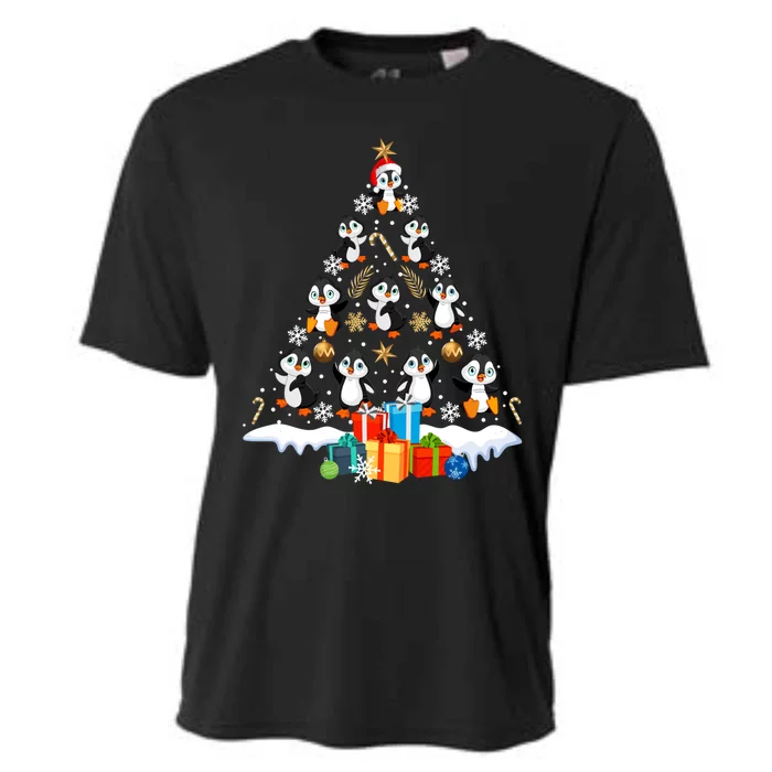 Funny Santa Claus Penguin Xmas Tree Lights Merry Christmas Gift Cooling Performance Crew T-Shirt